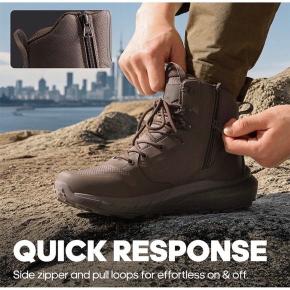 NIB Nortiv 8 Metrostrike Mens Tactical Boots Brown Side Zip Work SNMT241M Sz 8.5
